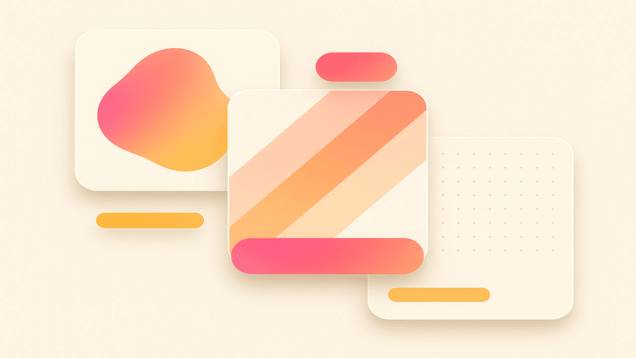 Illustration of AI-generated scene tiles combined with motion-graphic overlays