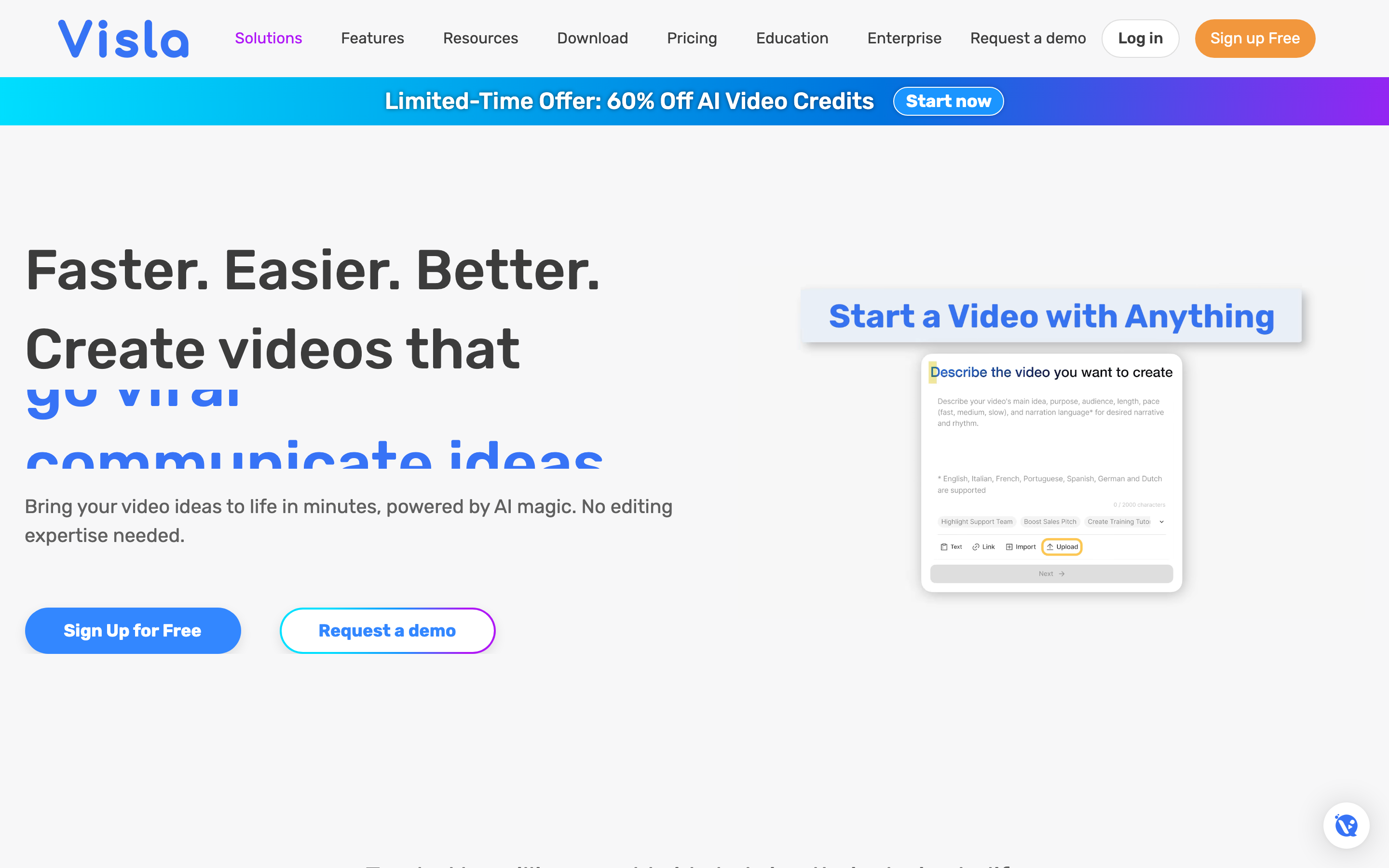 Visla AI video creation platform screenshot