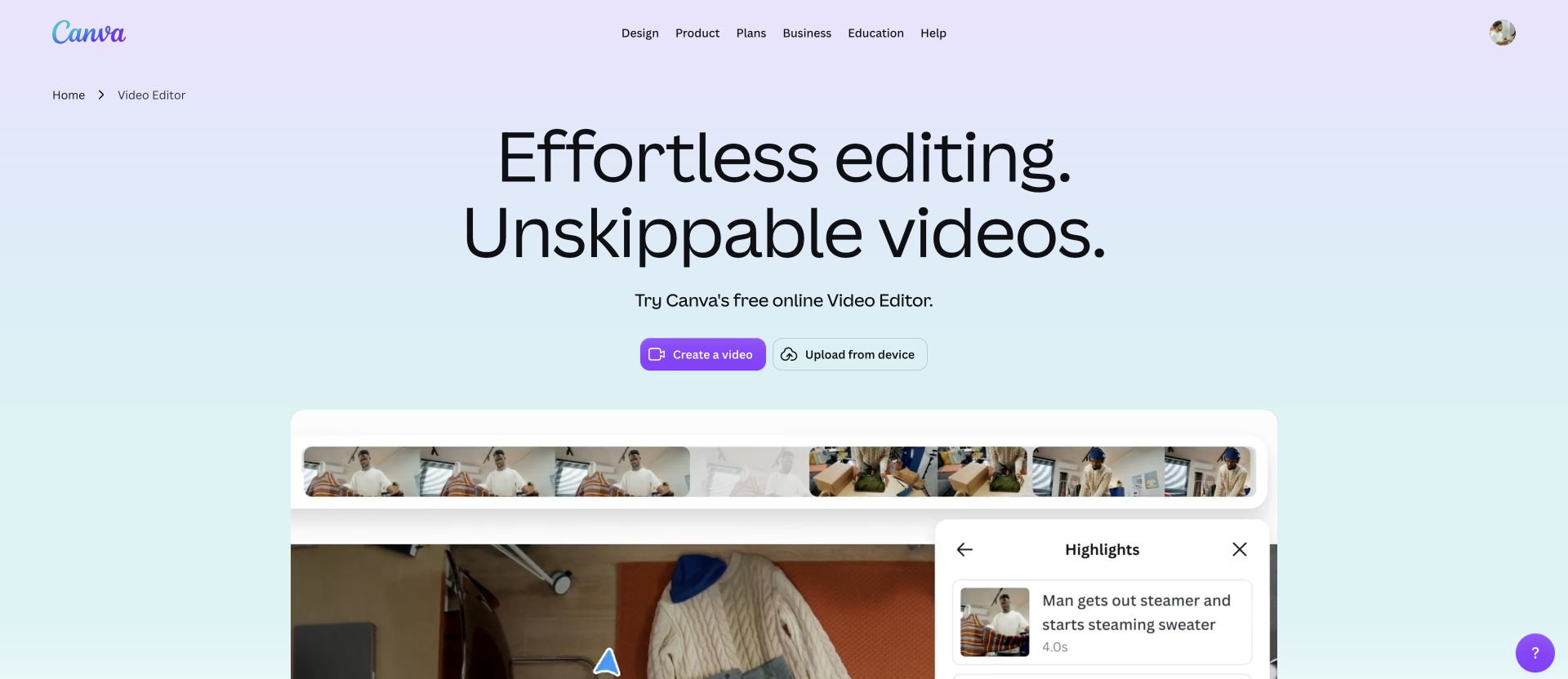 Canva landing page for its visual design suite
