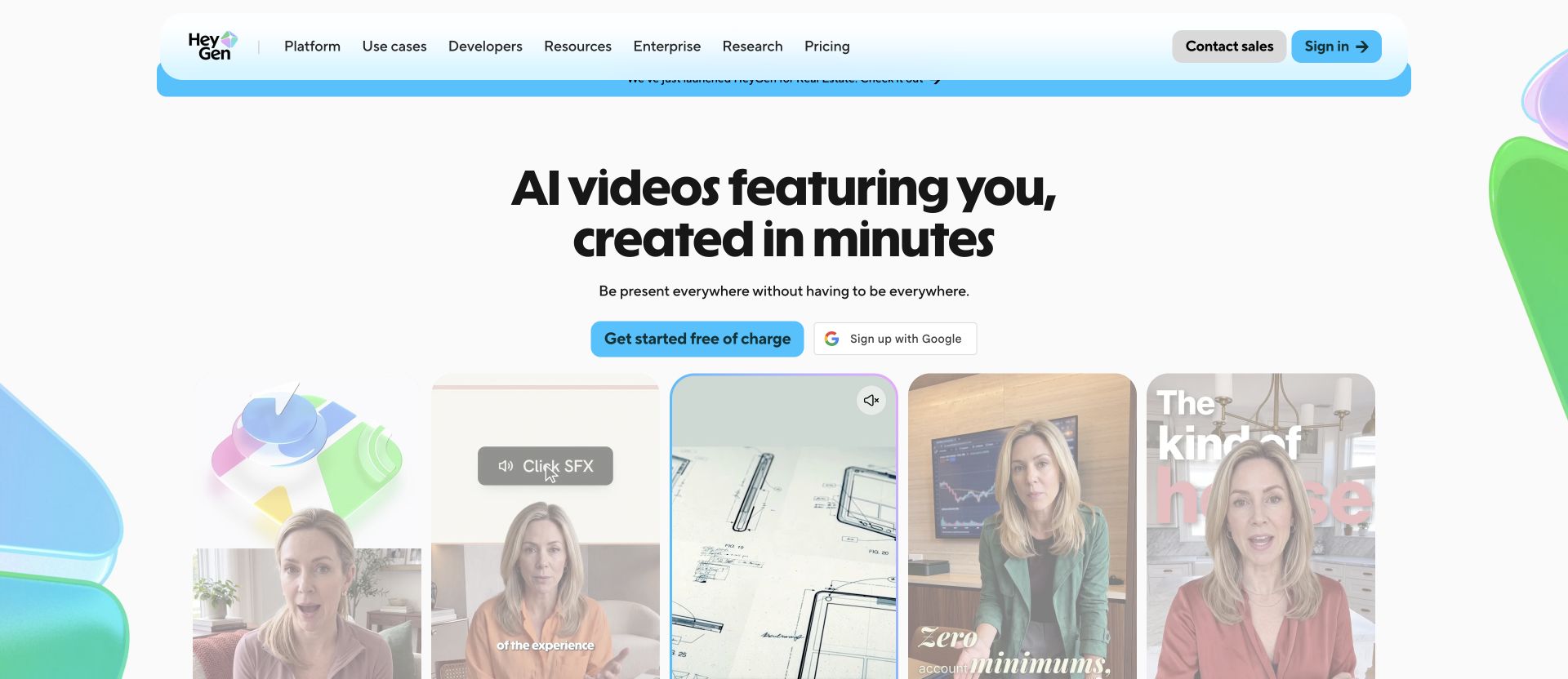 HeyGen landing page for AI avatar video creation
