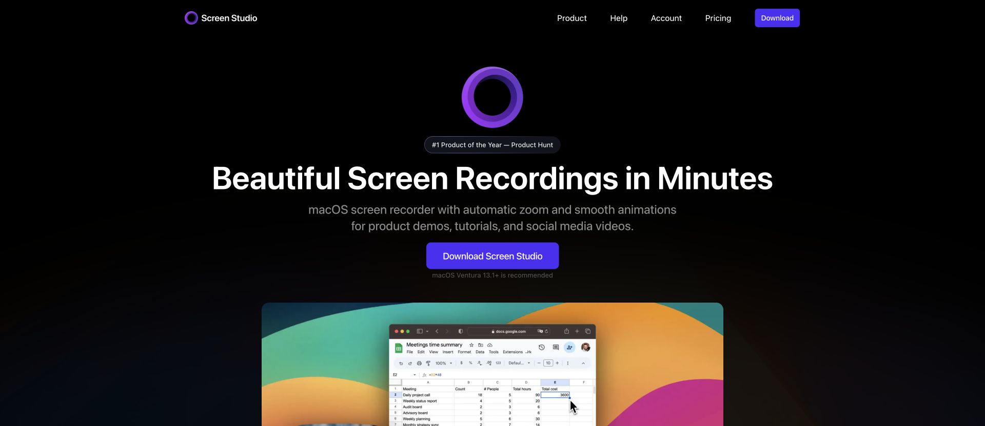 Screen Studio screen recorder landing page