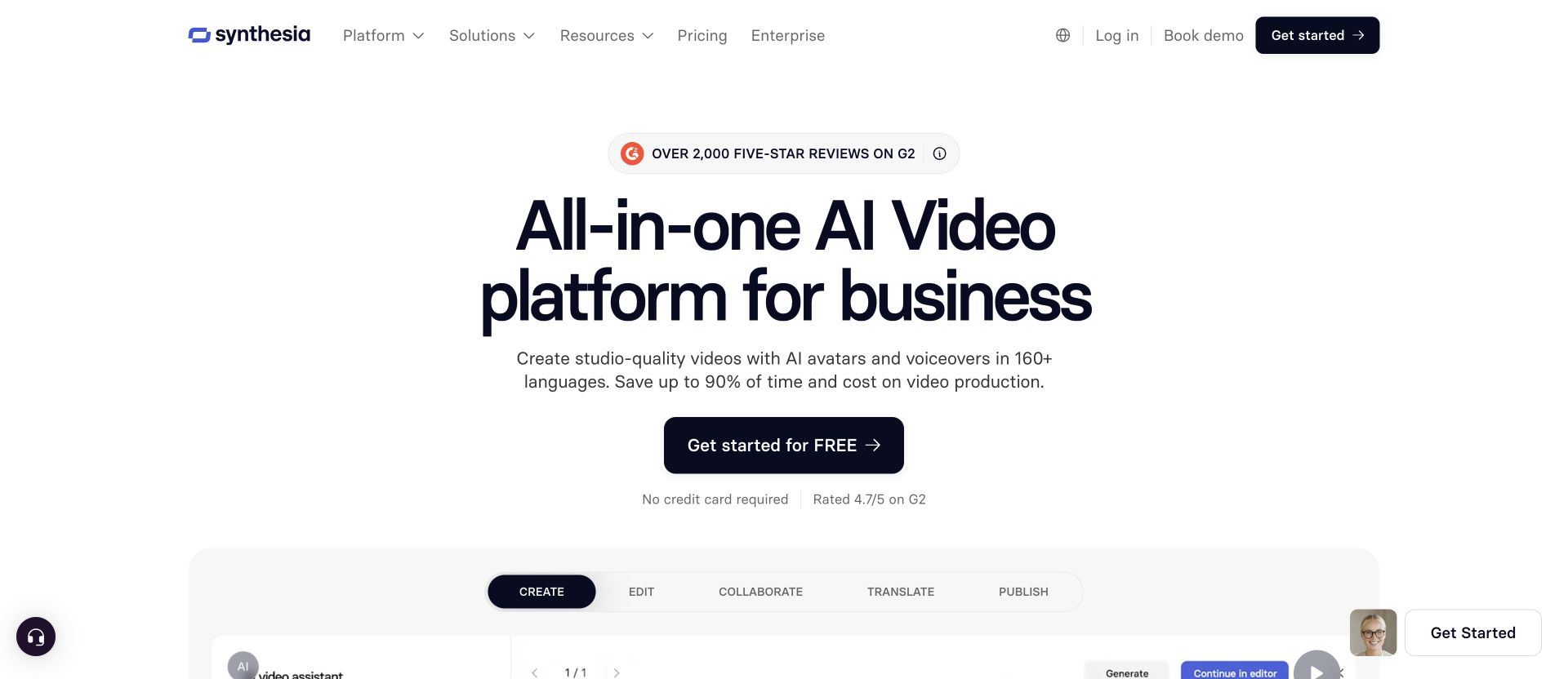 Synthesia AI video platform landing page